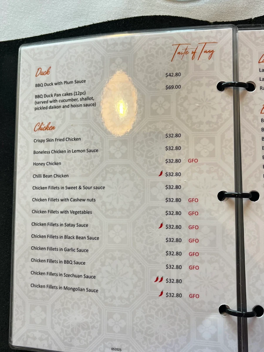 Menu, Taste of Tang