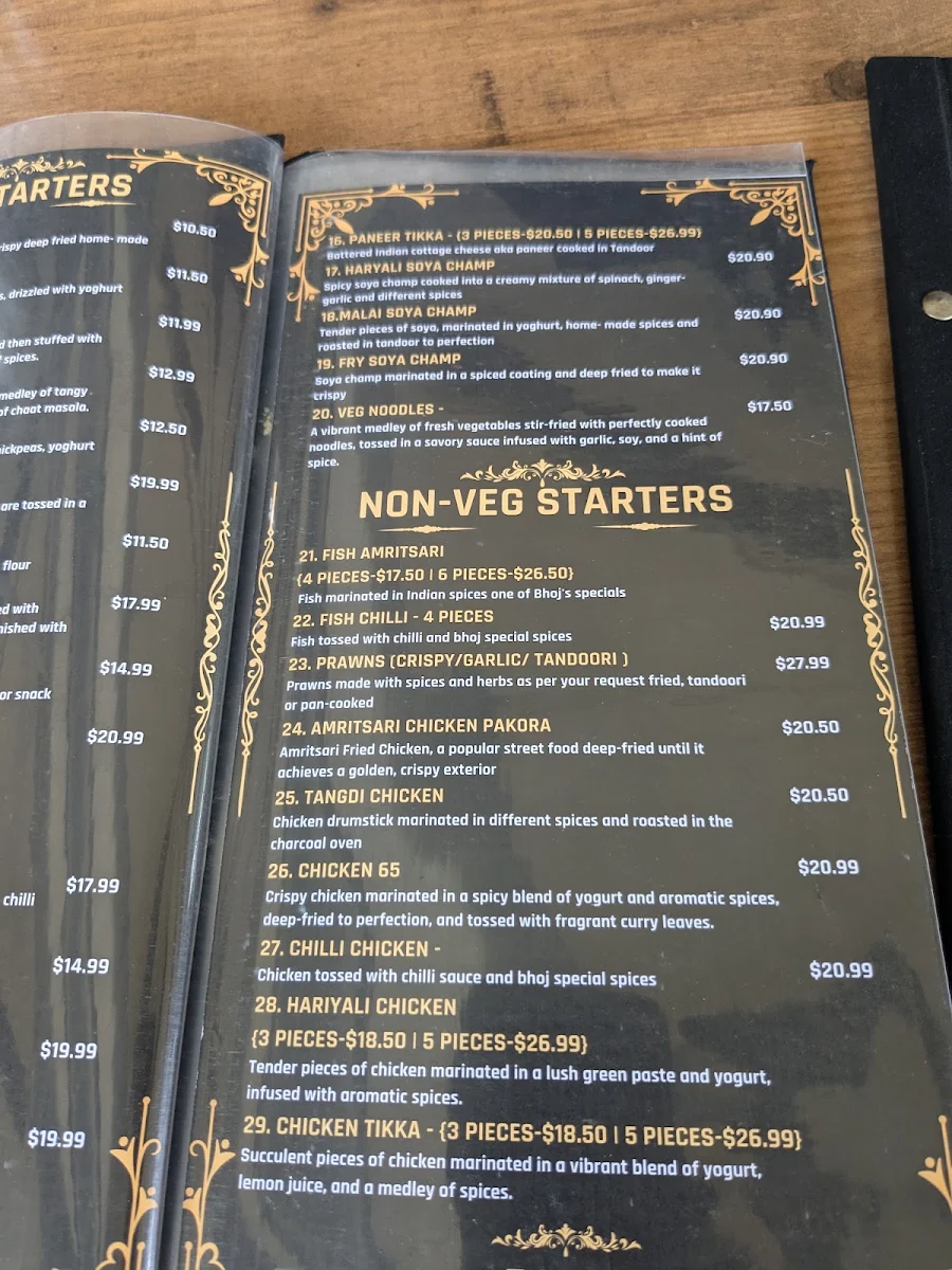 Menu, Bhoj Restaurant
