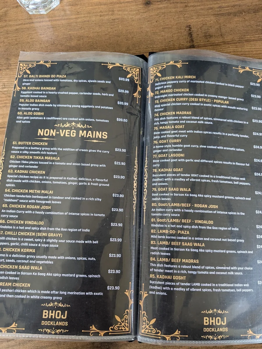 Menu, Bhoj Restaurant