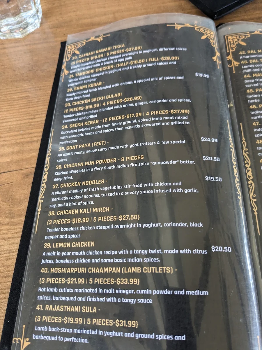 Menu, Bhoj Restaurant
