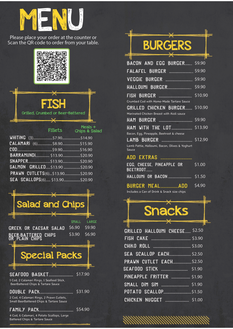 Menu, The Kingfisher Seafood Cafe