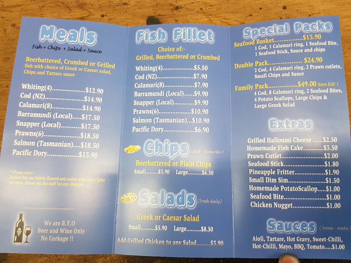 Menu, The Kingfisher Seafood Cafe