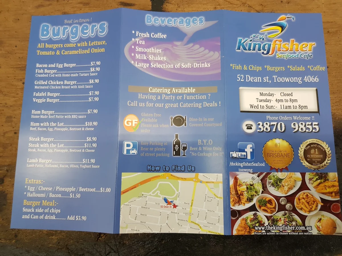 Menu, The Kingfisher Seafood Cafe