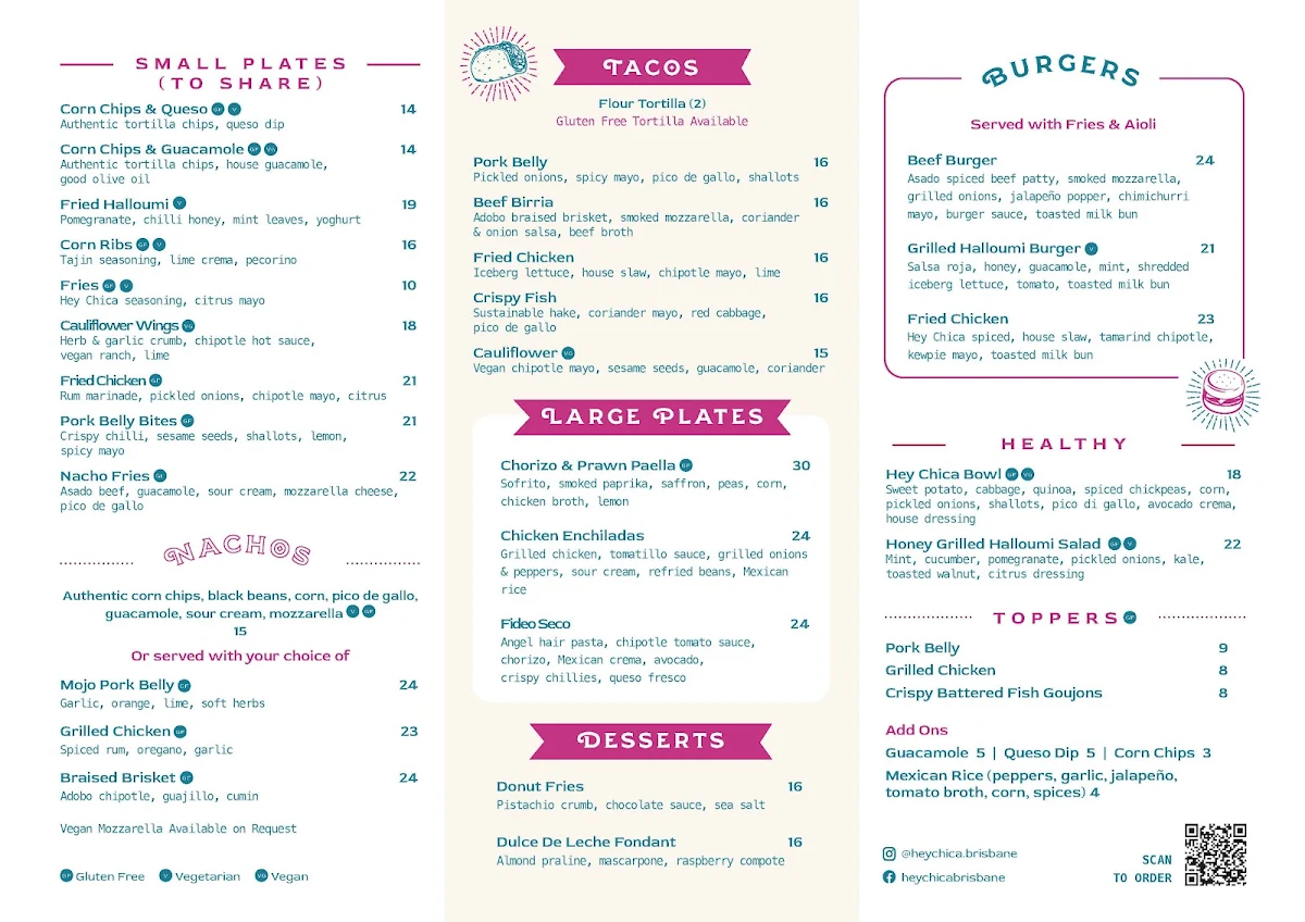Menu, Hey Chica!