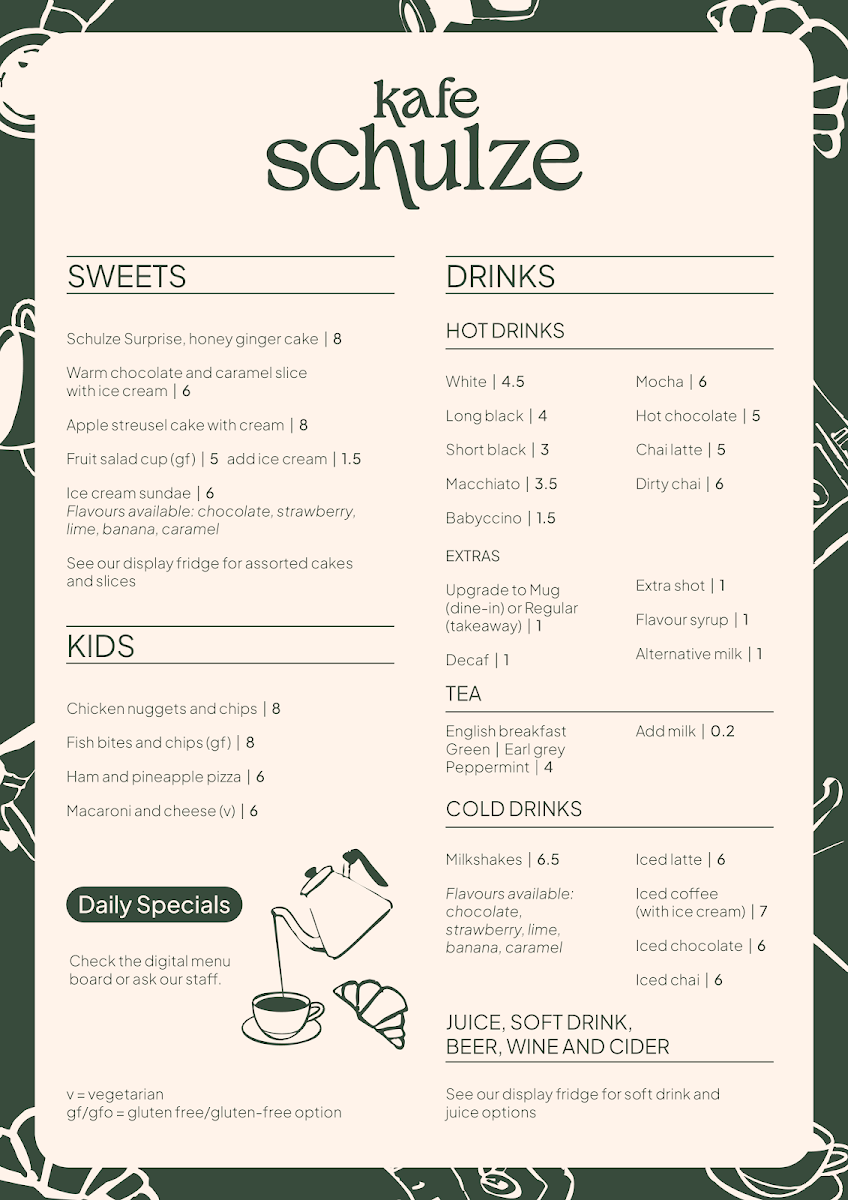 Menu, Kafe Schulze