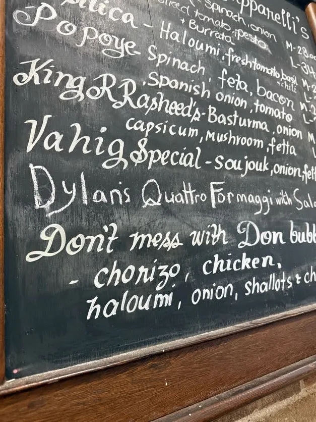Menu, Zapparellis Pizza