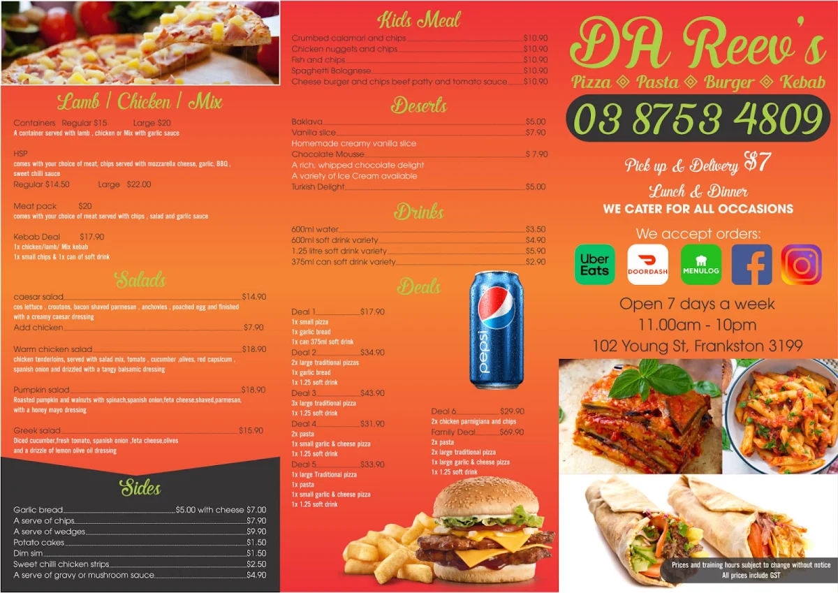 Menu, Da Reev's