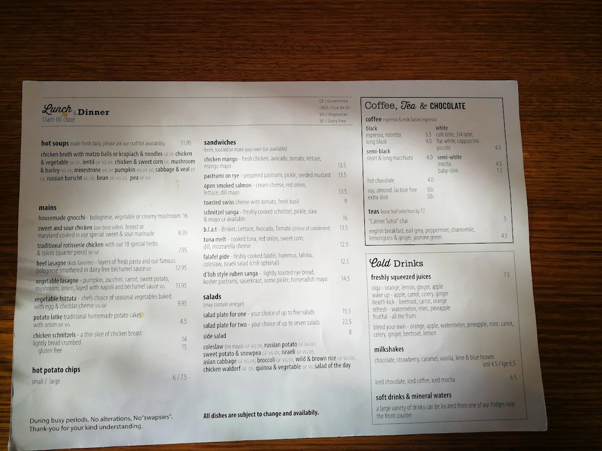 Menu, Cafe D'lish