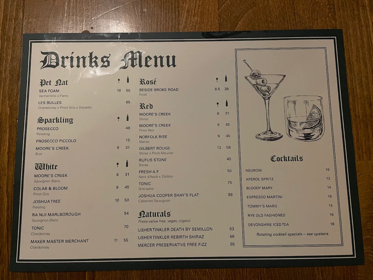 Menu, Shakespeare Hotel