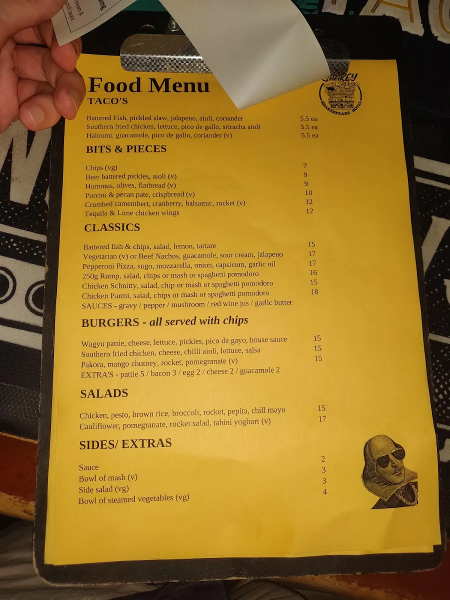 Menu, Shakespeare Hotel