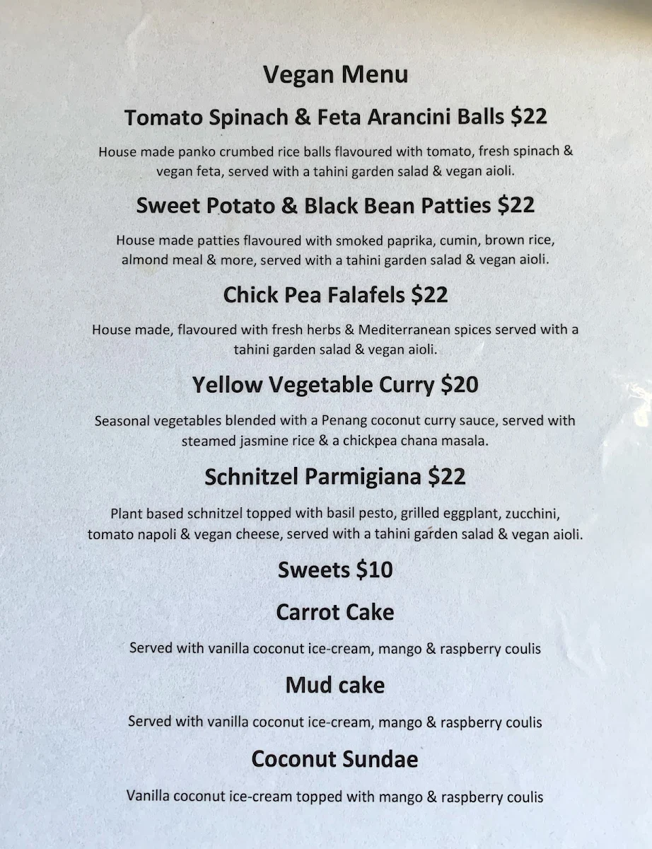 Menu, Austral Hotel