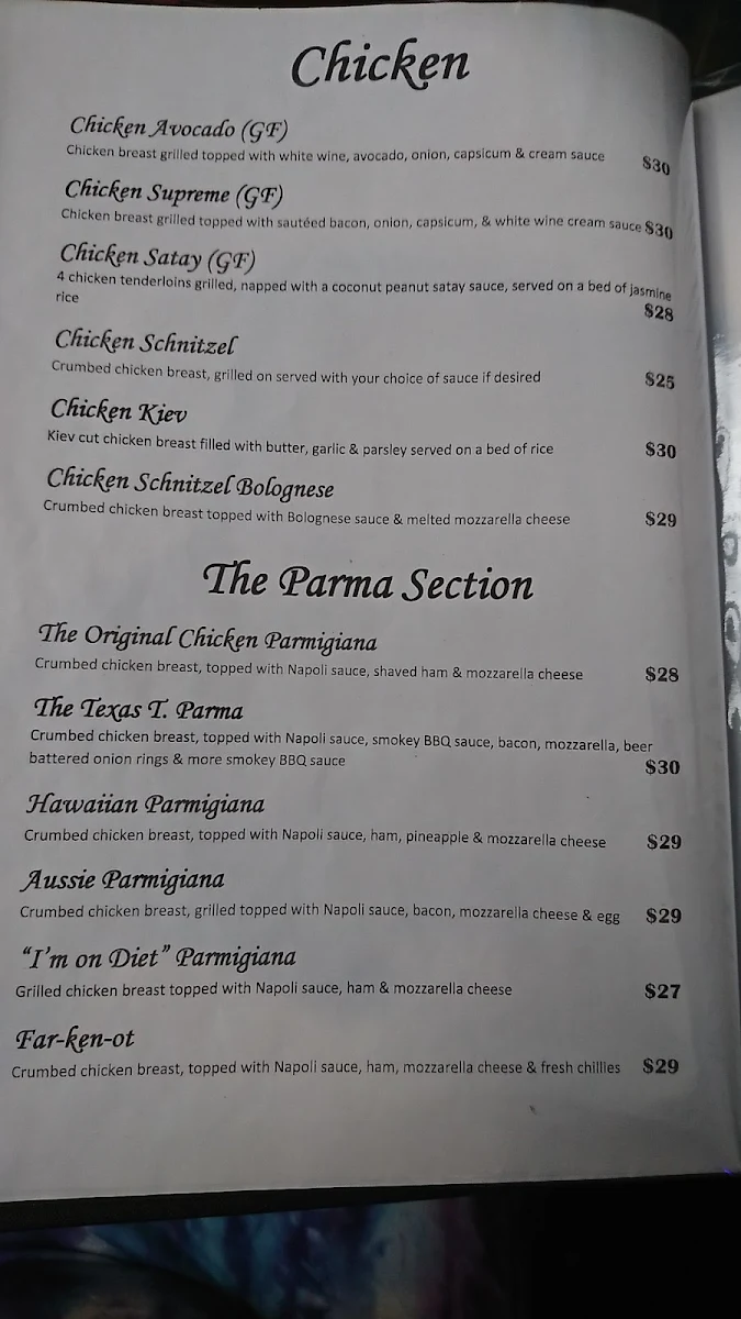 Menu, Austral Hotel