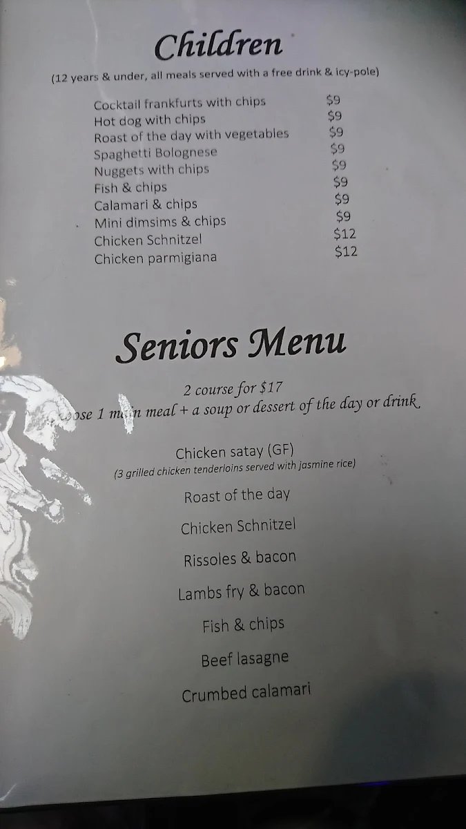 Menu, Austral Hotel