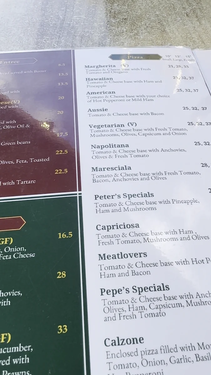 Menu, Pizza Bella Roma