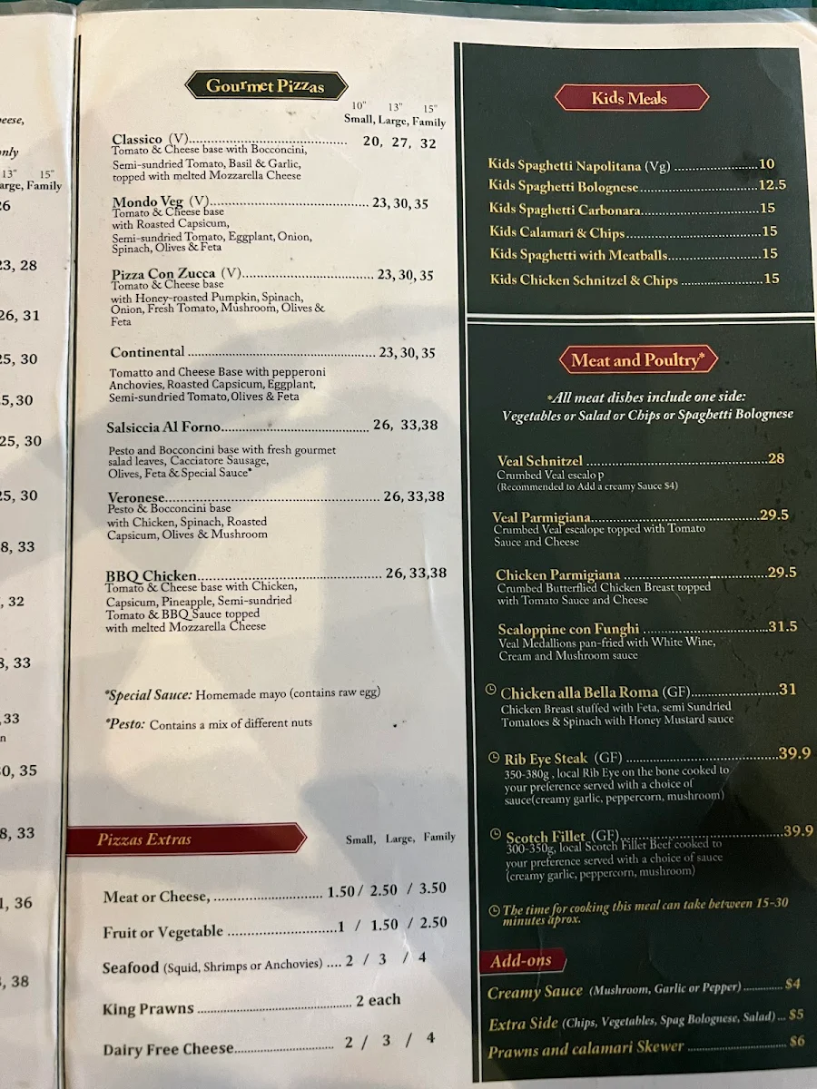 Menu, Pizza Bella Roma