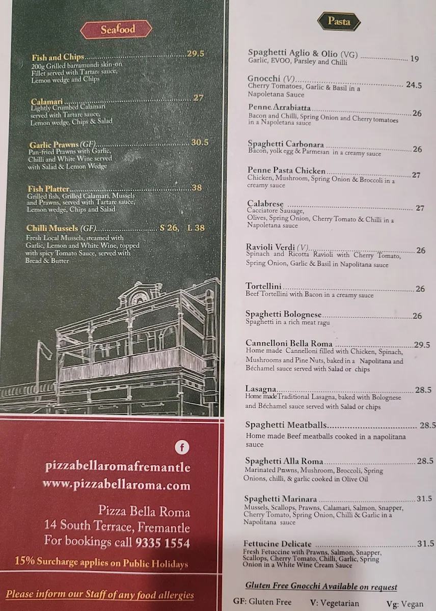 Menu, Pizza Bella Roma