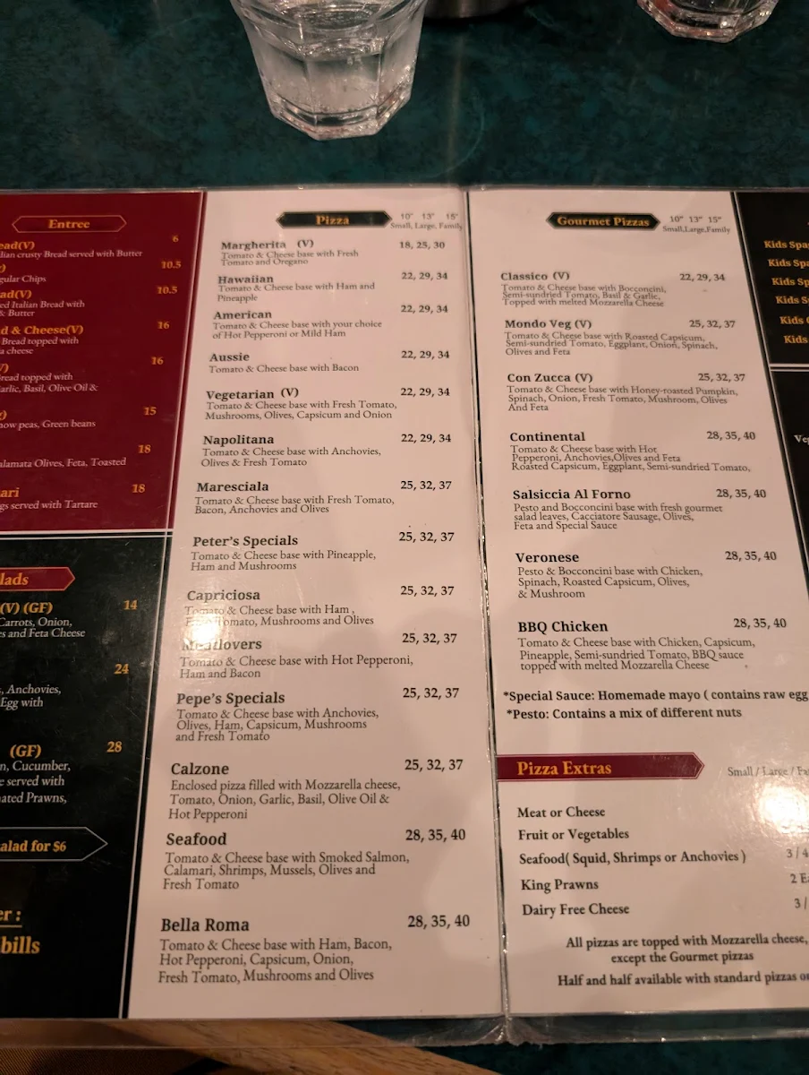 Menu, Pizza Bella Roma