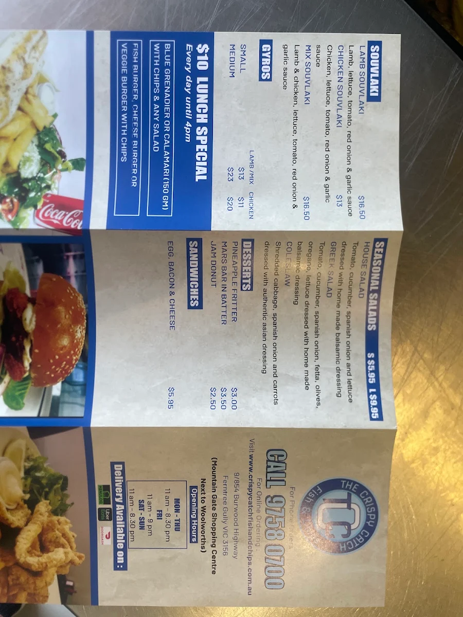 Menu, The Crispy Catch Fish & Chips - Ferntree Gully