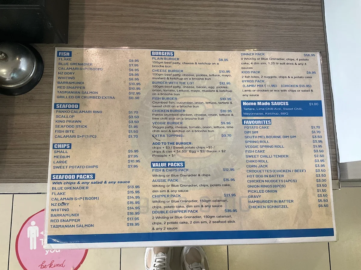 Menu, The Crispy Catch Fish & Chips - Ferntree Gully