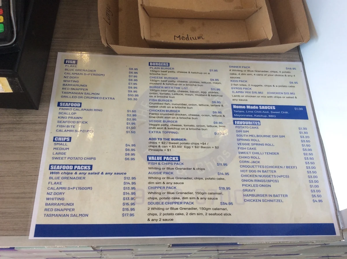 Menu, The Crispy Catch Fish & Chips - Ferntree Gully