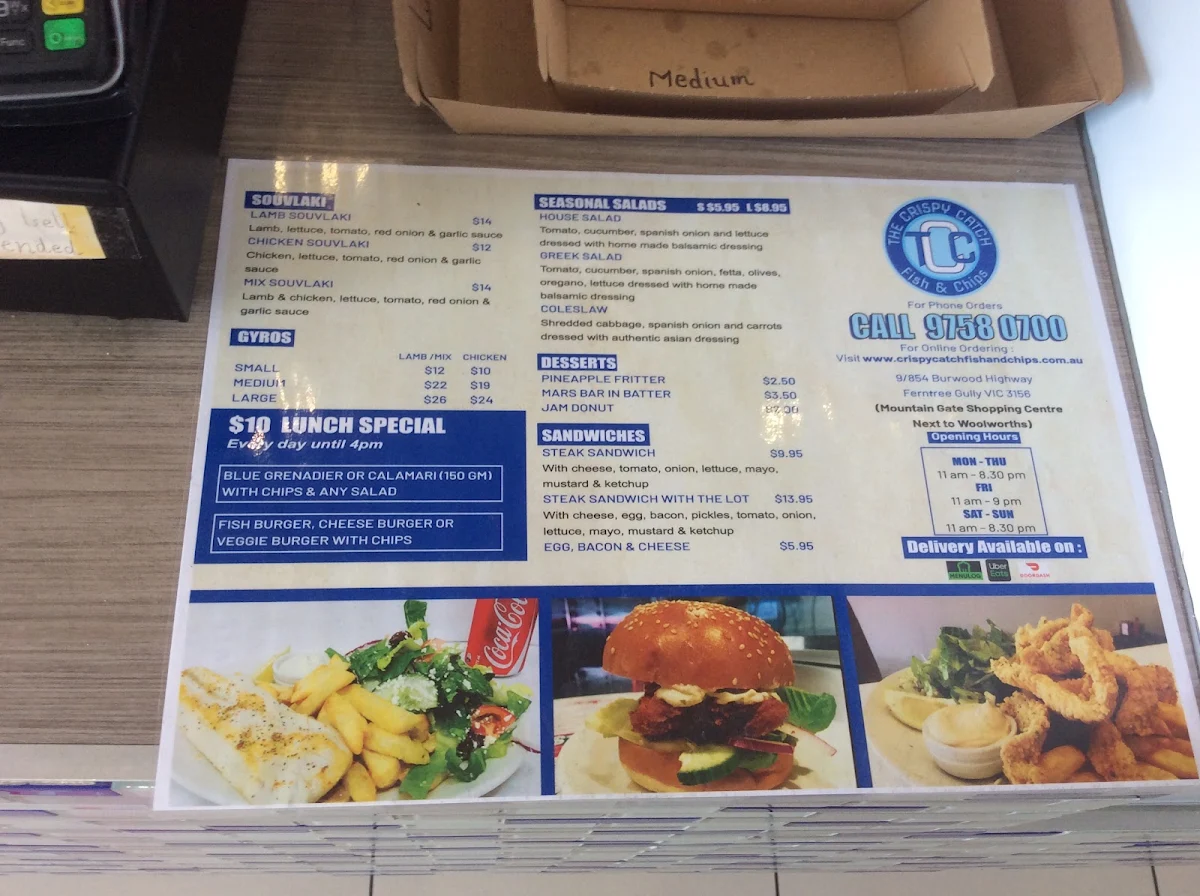 Menu, The Crispy Catch Fish & Chips - Ferntree Gully
