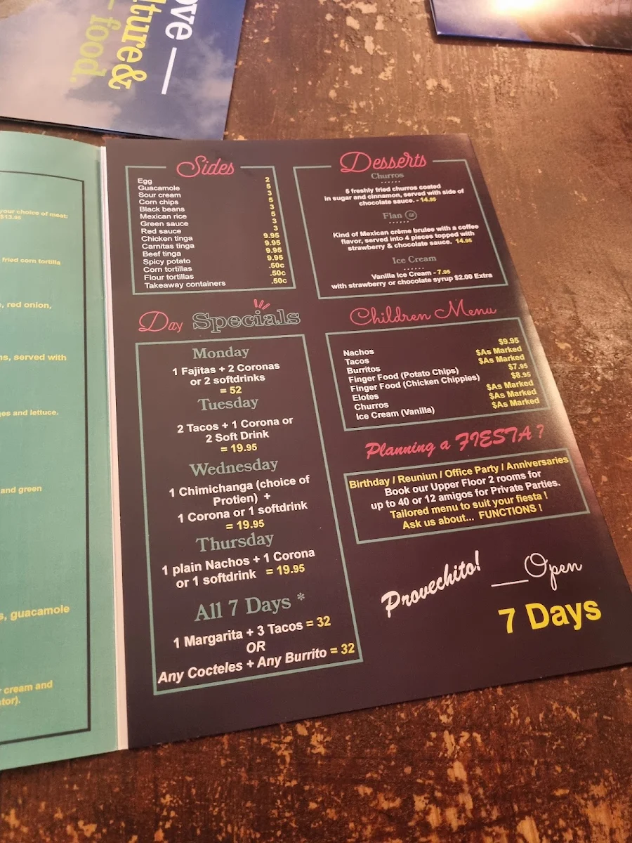 Menu, El Sabor - Mexican Restaurant