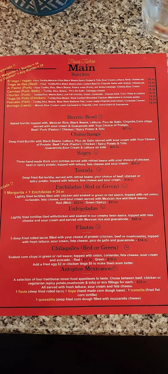 Menu, El Sabor - Mexican Restaurant