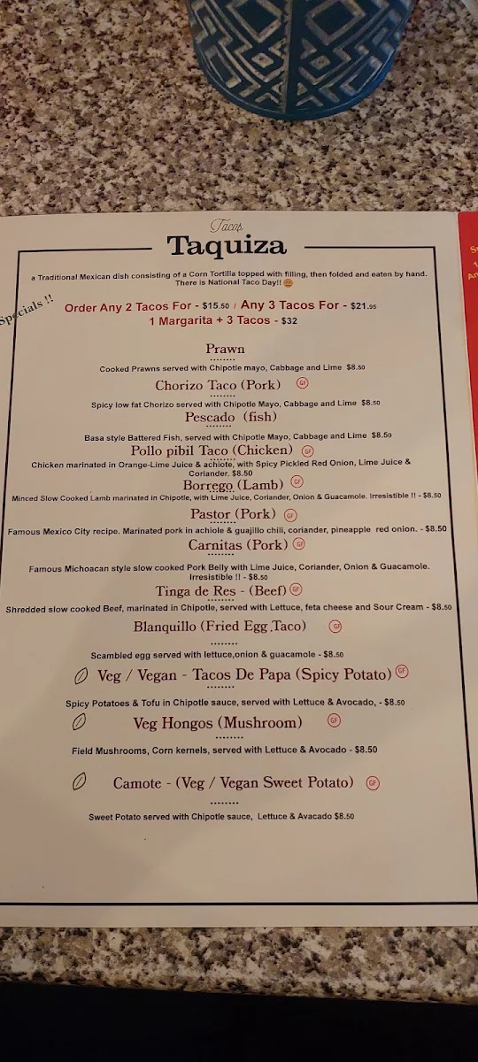 Menu, El Sabor - Mexican Restaurant