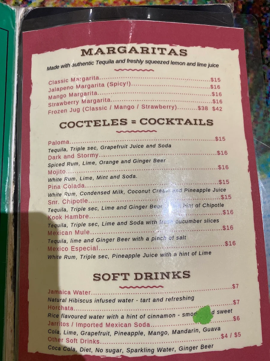 Menu, El Sabor - Mexican Restaurant