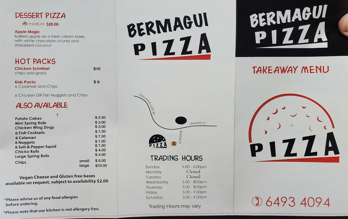 Menu, Bermagui Pizza & Take Away