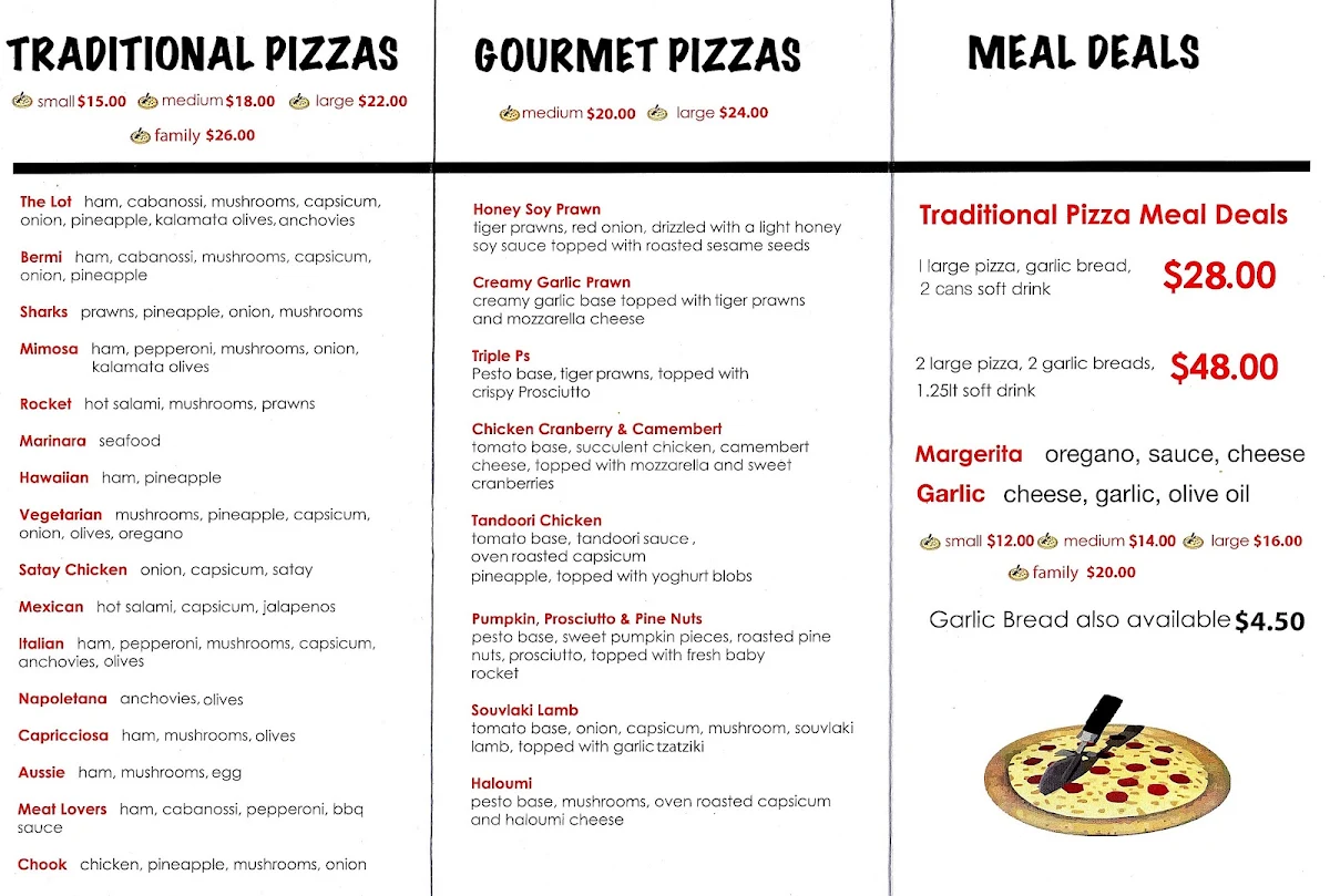 Menu, Bermagui Pizza & Take Away