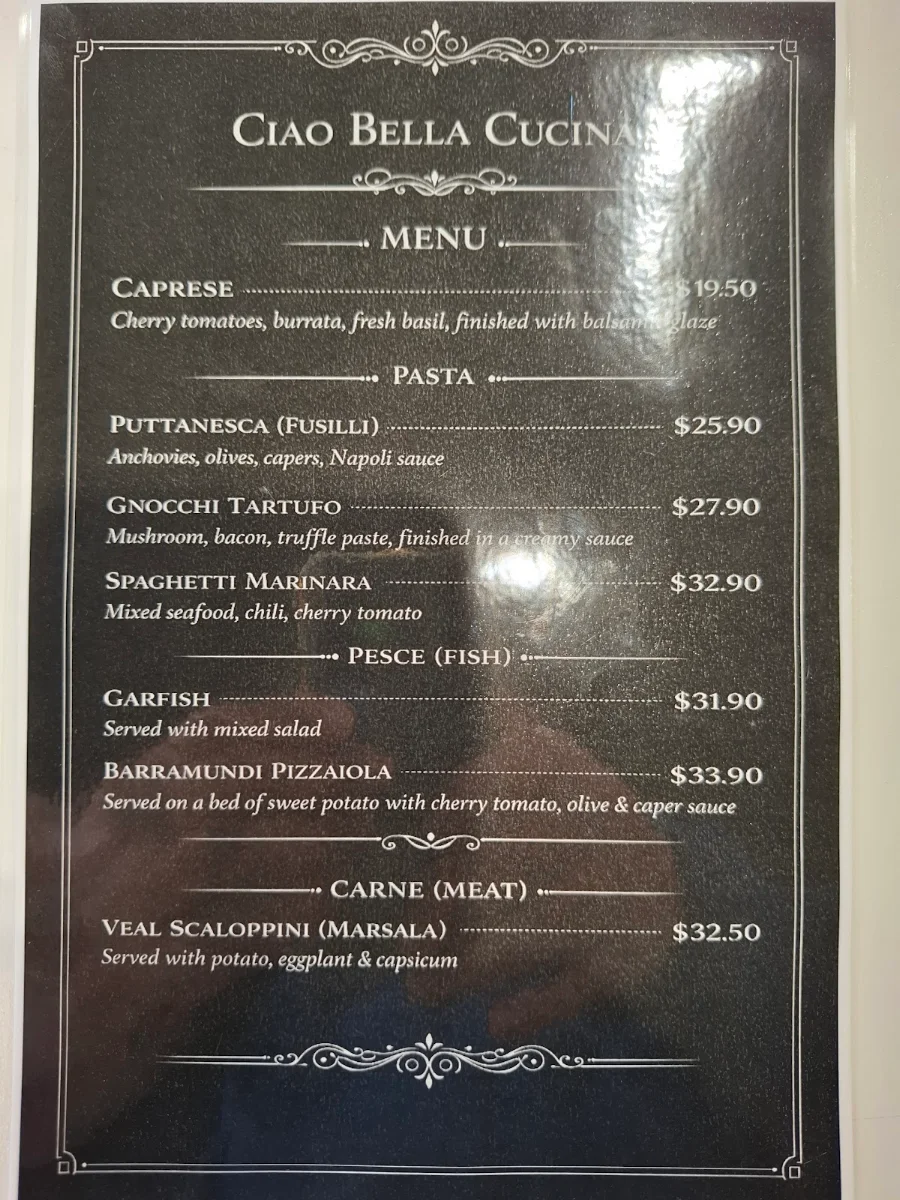Menu, Ciao Bella Cucina
