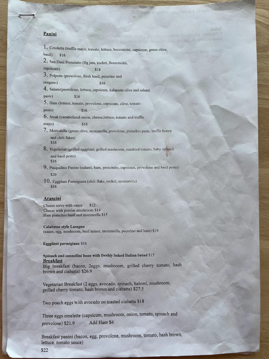 Menu, Ciao Bella Cucina