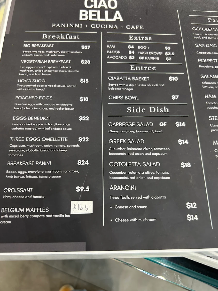 Menu, Ciao Bella Cucina