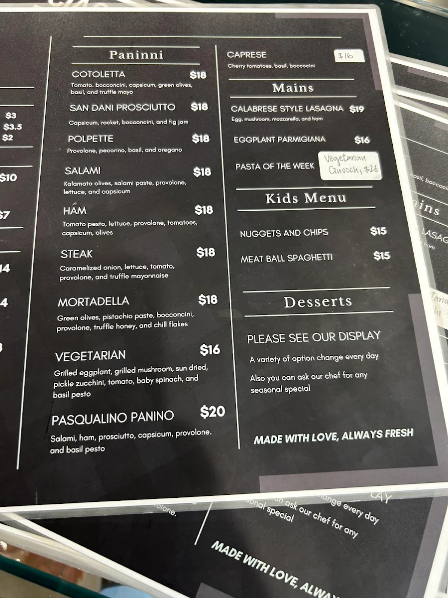 Menu, Ciao Bella Cucina