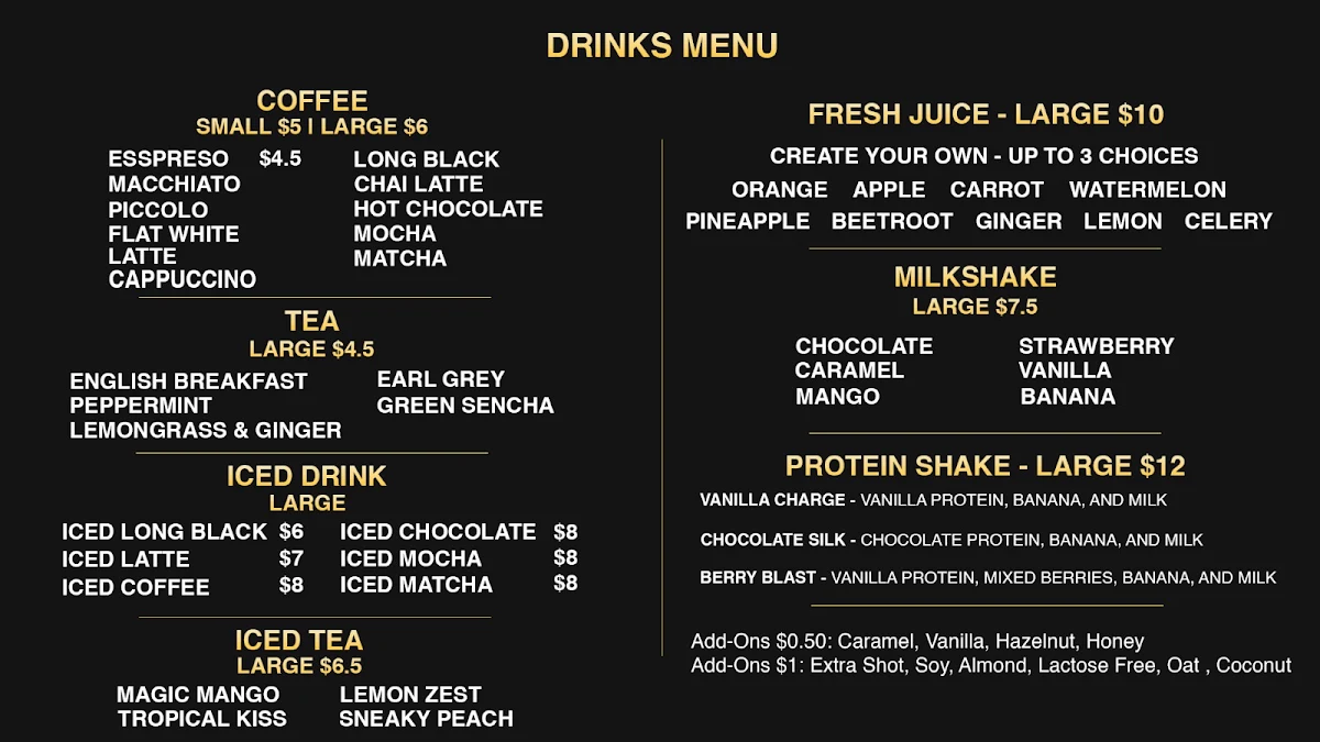 Menu, Golden Drip Cafe
