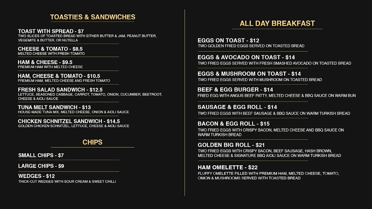 Menu, Golden Drip Cafe