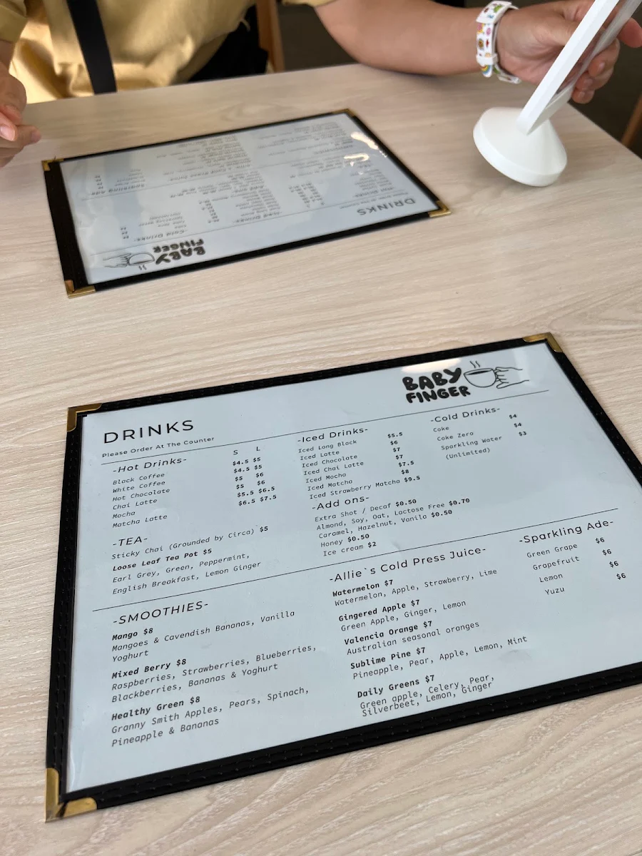 Menu, Cafe Baby Finger