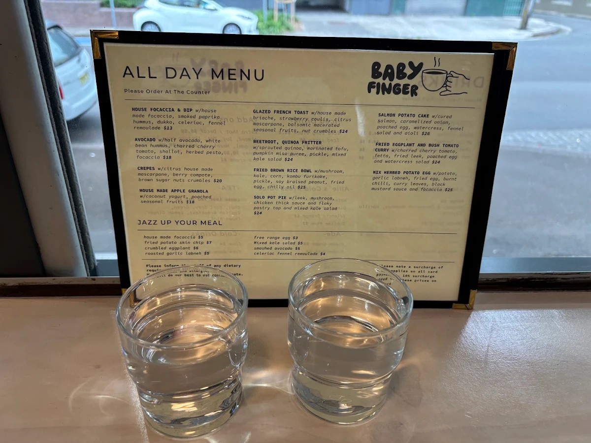 Menu, Cafe Baby Finger