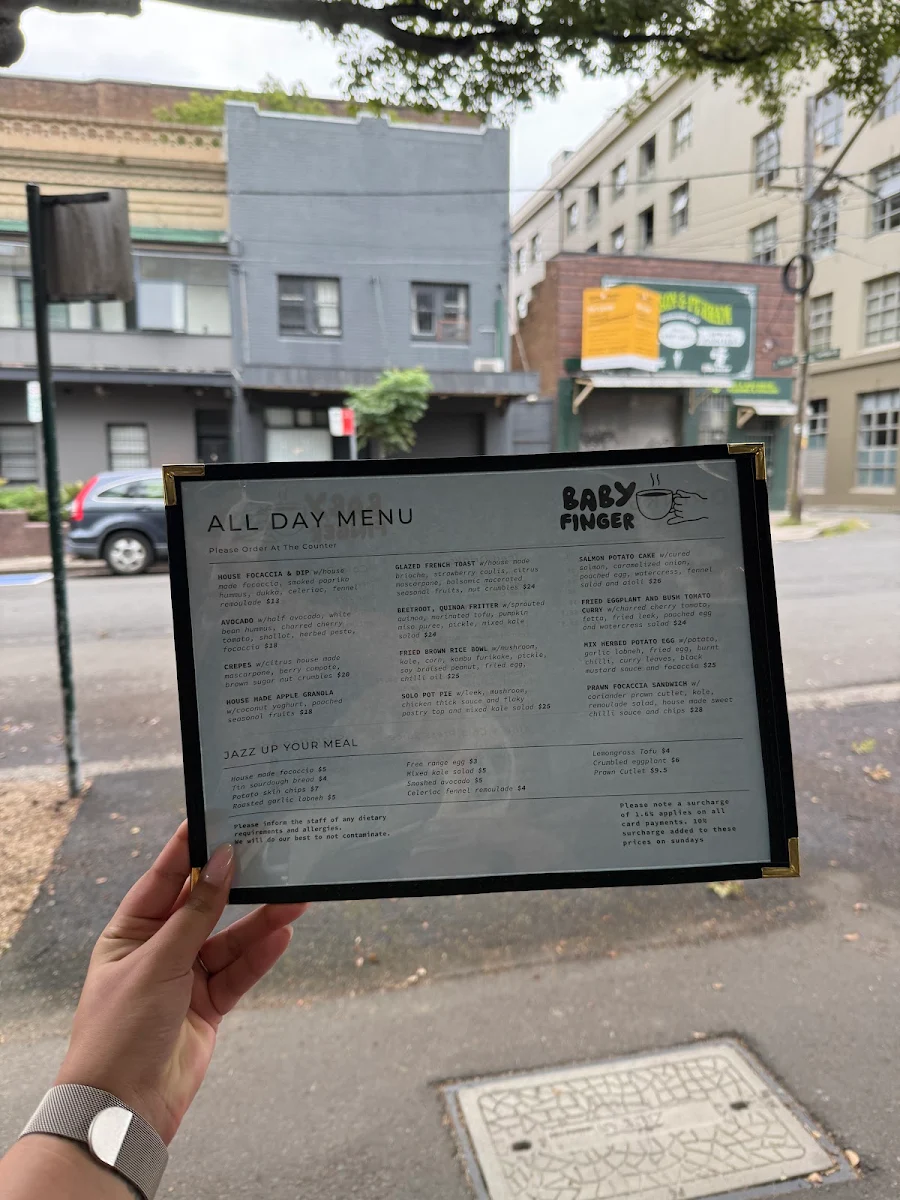 Menu, Cafe Baby Finger