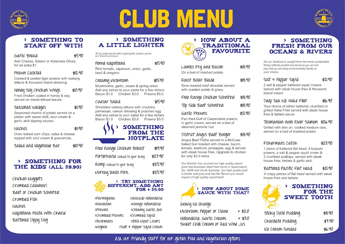 Menu, Murray Bridge Community Club