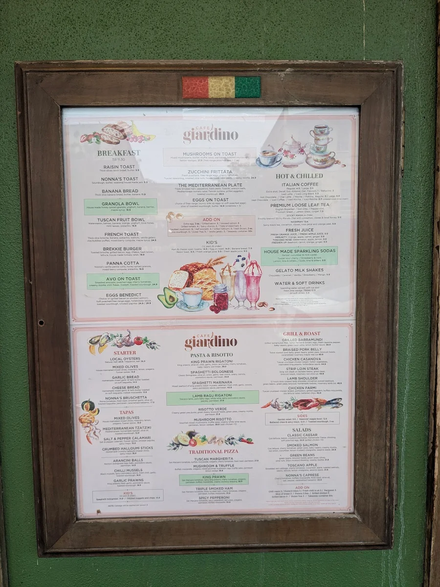 Menu, Cafe Giardino