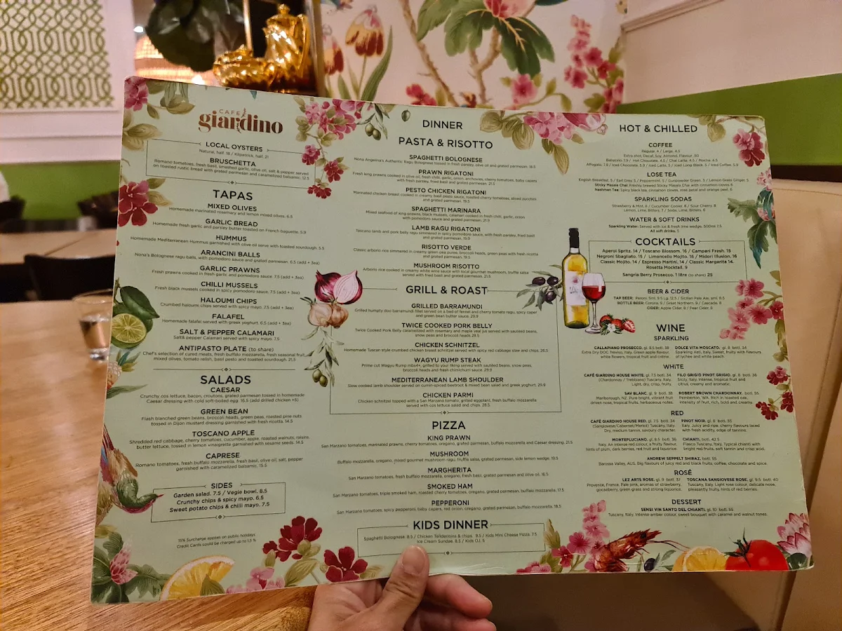 Menu, Cafe Giardino