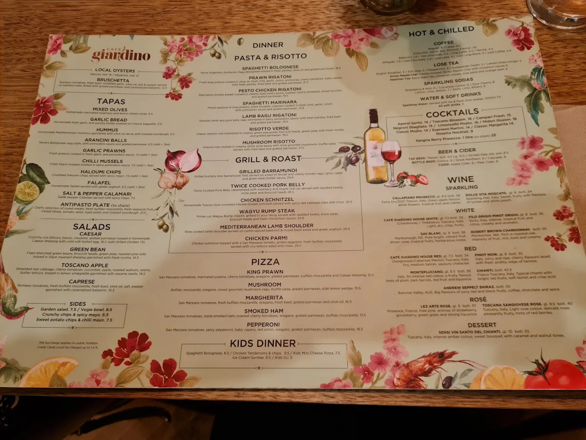 Menu, Cafe Giardino