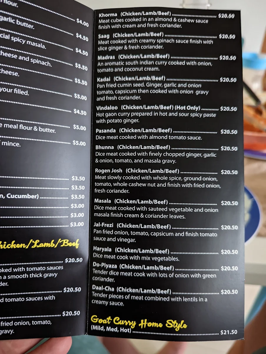 Menu, Swagat Indian Restaurant