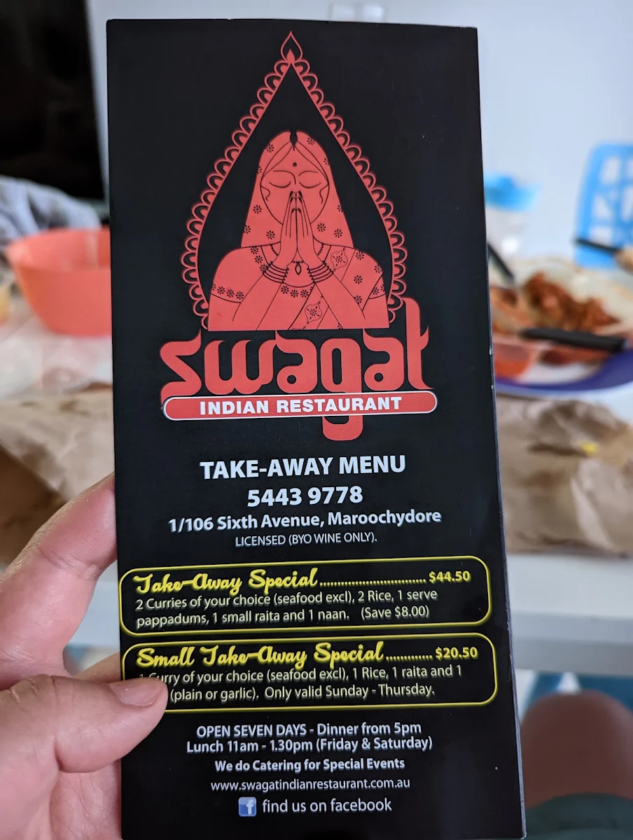 Menu, Swagat Indian Restaurant