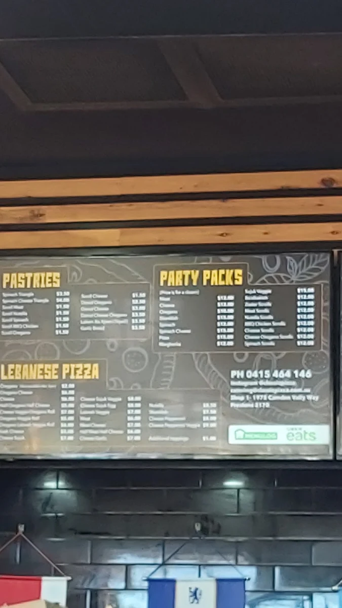 Menu, Classic Manoosh and Pizza Prestons