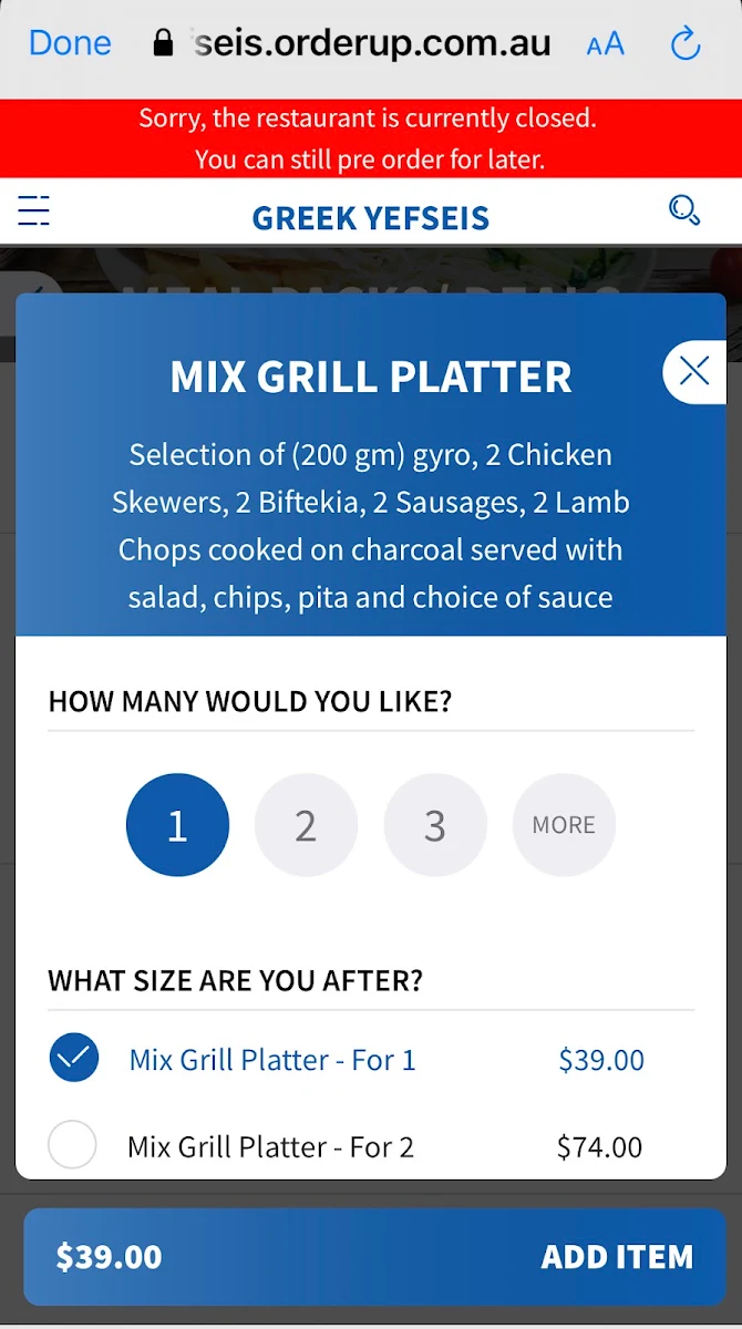 Menu, Greek Yefseis