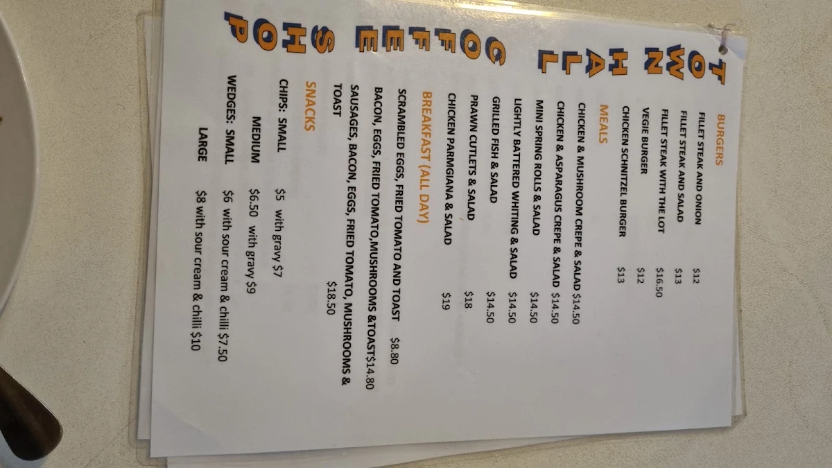 Menu, Town Hall Coffee Shop