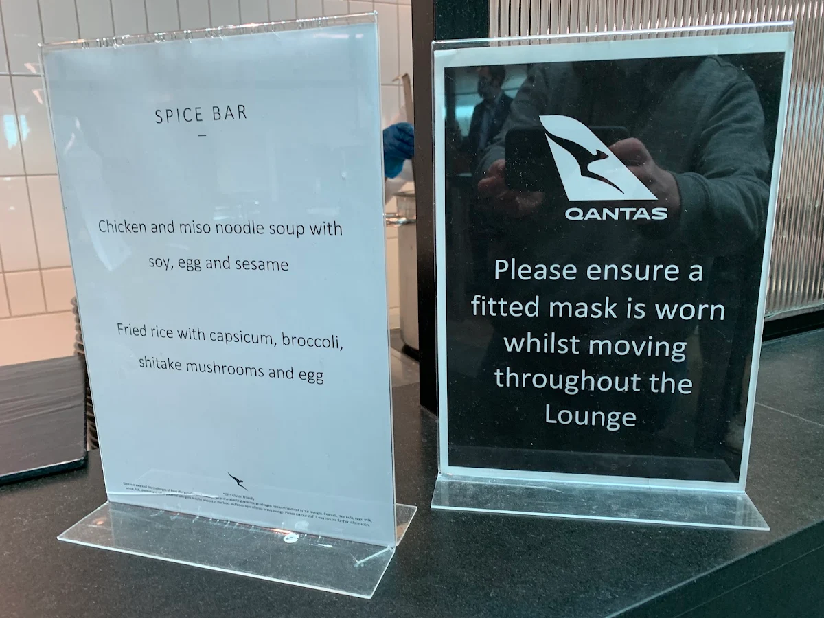 Menu, Qantas Domestic Business Lounge Melbourne